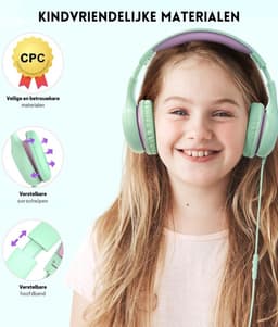 Intelectro Koptelefoon voor Kinderen - Veiligheid en Plezier in Eén! - Hoogwaardige Stereogeluid - Comfortabele Draagervaring - HD Microfoon - Volumeregeling - Brede Compatibiliteit en Audio Delen - Groen/Paars - Levering Sneller dan Aangegeven! — thumbnail 2