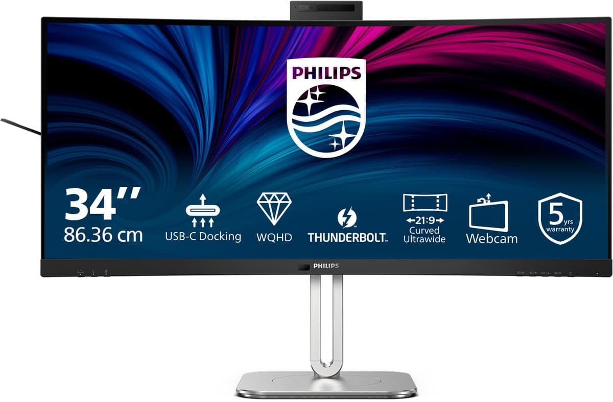 Philips 6000 series 34B2U6603CH - Curved Ultrawide Monitor - Webcam - Thunderbolt 4 - USB-C 100w - Smart KVM - 34 inch — afbeelding 1