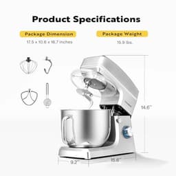 7.5 Liter 660W 6-Snelheden Stand Mixer - Zilver — thumbnail 5