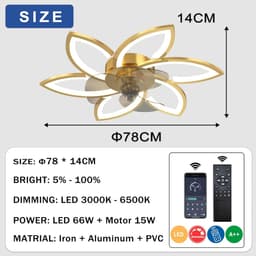 6 Sterren Plafondlamp Met Ventilator - Goud - Met Afstandsbediening - Smart lamp - Dimbaar Met App - 6 Standen Ventilator - Woonkamerlamp - Moderne lamp - Plafoniere — thumbnail 5