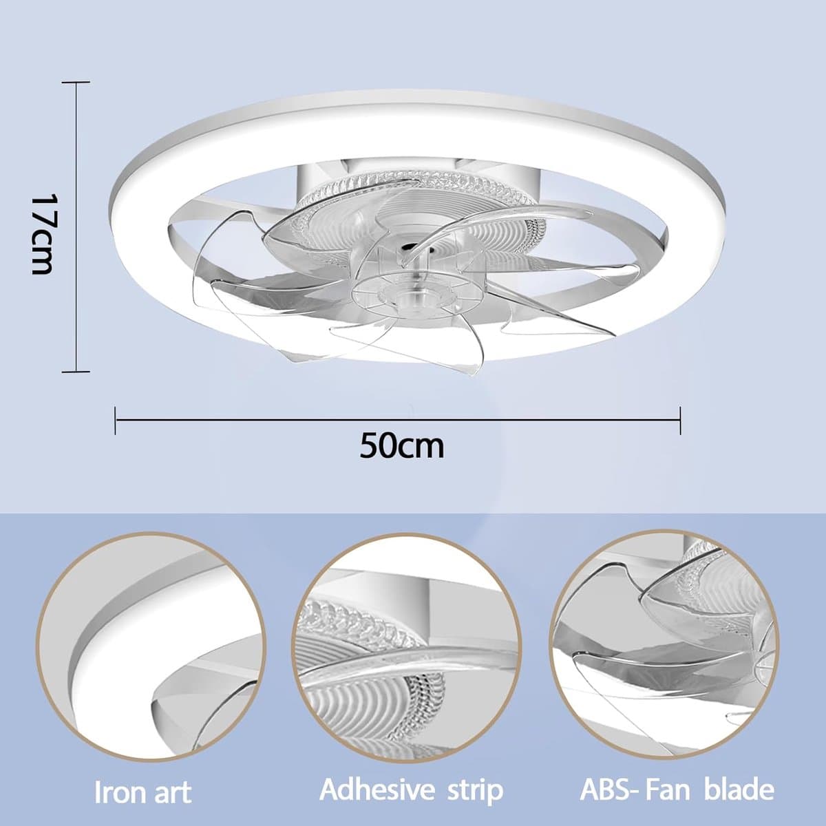 Stille Plafondventilator 50 cm met Verlichting en Afstandsbediening – Omkeerbaar en Energiezuinig — afbeelding 1