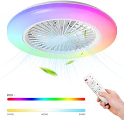 RGB Plafondventilator met verlichting 49CM - Ventilator met LED verlichting - Dimbaar met afstandbediening - Wit — thumbnail 1