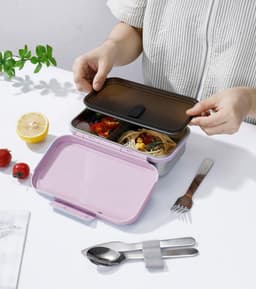 Lekvrije RVS Lunchtrommel met Vakken - Magnetronbestendige Broodtrommel 800ml — thumbnail 3