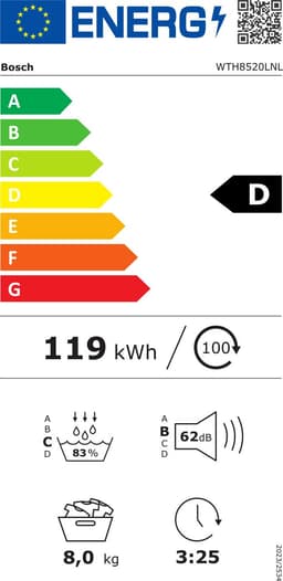 BOSCH WTH8520LNL -  Warmtepompdroger - 8 kg - 62 dB - Energielabel D — thumbnail 2