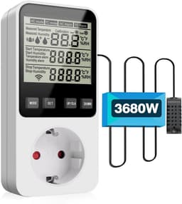 230V Temperatuur en Vochtigheidsschakelaar met Sensor voor Verwarming en Koeling - Thermostaat Socket — thumbnail 1