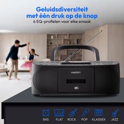 MEDION DRX-1 Plus Boombox (draagbare DAB+ & FM-radio, Bluetooth, cd-speler, MP3, cassette, hoofdtelefoonaansluiting, stereo, AUX, netstroom & batterijen) zwart — thumbnail 2