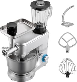 6 L Elektrische Keukenmixer met Een Vermogen van 1500 W, Kantelbaar Ontwerp, 6+P Snelheden, Inclusief 1,5 L Blenderbeker, Roestvrijstalen Kom, Deeghaak, Garde en Klopper voor Bakken en Mixen, Zilver — thumbnail 1
