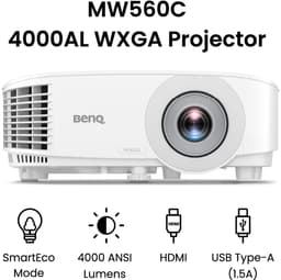 BenQ Beamer MW560C - Projector - 4000 ANSI lumen - DLP WXGA 1280x800 - Voor kantoor of thuis - SmartEco energiebesparing - 3D Projecties - 30-bit kleurdiepte - Wit — thumbnail 1