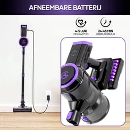 AG4200 Steelstofzuiger Draadloos – 2 Accu’s – 90 Min Stofzuigen – Krachtige Stofzuiger Zonder Zak – Geschikt voor Dierenharen – 2-in-1 Kruimeldief – Compact & Lichtgewicht – Verstelbare Stang - Deep Purple — thumbnail 4