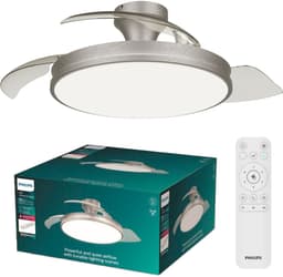 Philips Atlas Plafondventilator met ingebouwde LED-lamp - 3 Intrekbare bladen, diameter: 106cm - 4500 Lumen - Instelbaar wit licht van 2700K tot 6500K - Dimbaar tot 5% - Afstandsbediening - Nikkel — thumbnail 1