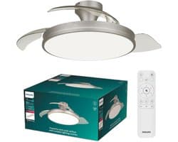 Philips Atlas Plafondventilator met ingebouwde LED-lamp - 3 Intrekbare bladen, diameter: 106cm - 4500 Lumen - Instelbaar wit licht van 2700K tot 6500K - Dimbaar tot 5% - Afstandsbediening - Nikkel