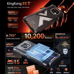 CUBOT Kingkong ES 3 Robuuste Smartphone - 16GB RAM 256GB ROM - 10200mAh 33W Robuuste Telefoon - 6,745inch 120Hz - 4G Dual SIM - 48MP+16MP - IP68/IP69K - Android 15 - NFC GPS - Zwart — thumbnail 4