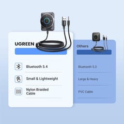 UGREEN Aux Bluetooth 5.4 Adapter Auto Bluetooth-ontvanger Multifunctionele knop voor handsfree bellen en draadloze muziek, dubbele verbinding, RGB-omgevingslicht, compatibel met autoradiosysteem — thumbnail 5