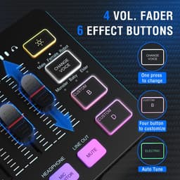 FIFINE SC3 + XLR Kabel - Streaming Deck - DJ Mixer - Gaming Mixer - Podcast / Stream / Gaming - XLR Aansluiting - Line-in - Voice Changer - Zwart — thumbnail 4