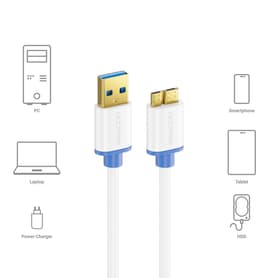Micro USB 3.0 Kabel - Datakabel Laadkabel - Externe Harde Schijven - Tot 5 Gbit/s - 30 Centimeter - Wit — thumbnail 3