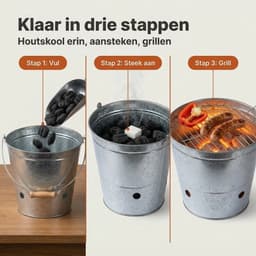 Lomera BBQ Emmer - Barbecue Emmer - Houtskool BBQ Emmer - Mini BBQ Emmer - Tafelmodel BBQ Emmer - Draagbare BBQ Emmer - Portable BBQ - Emmer Barbecue - Emmer BBQ - BBQ Bucket — thumbnail 2