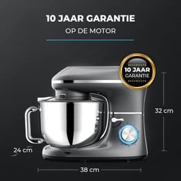 Aura® Mixer met Mengkom - Keukenmachine - Keukenrobot - Inclusief Extra Accessoires - Antraciet- ‎43cm x 36cm x 27cm — thumbnail 4