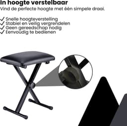 Pianokruk Verstelbaar - Zwart - In 3 Hoogtes verstelbaar - Pianokrukje Inklapbaar - Keyboard Kruk — thumbnail 5