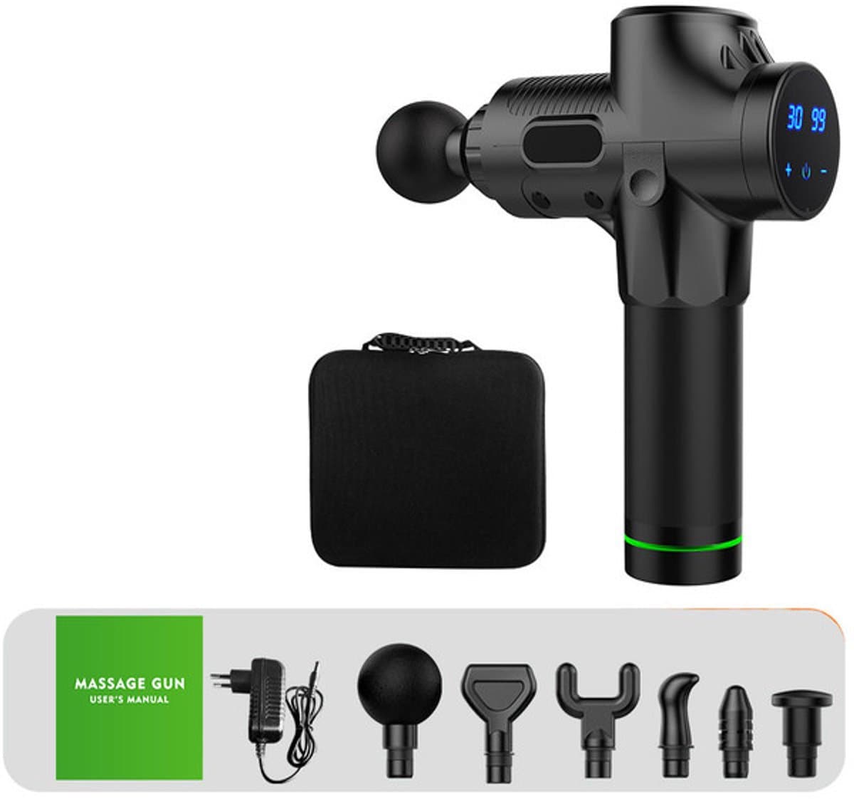 massage gun - massage apparaat - spiermassager - mini-massager - elektrische massager - zwart - ABS — afbeelding 1