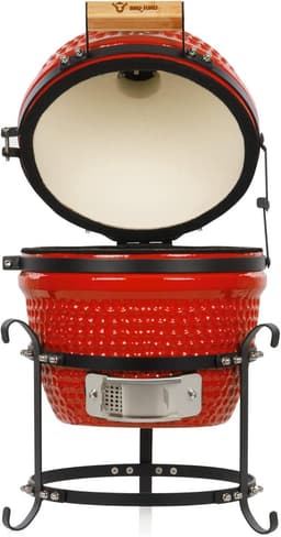 Kamado Barbecue – Keramische Grill – Houtskool Barbecue – Rookoven – Mini Grill – Diameter 32 cm – Thermometer In Deksel – Houten Handvatten – Rood — thumbnail 4