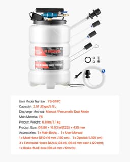 Olieafzuigpomp - Olieverversingspomp/Transferpomp - Capaciteit 9,5 L - Pneumatisch & Handmatig - Met Slang + 3 Verlengbuizen - PE-tank - Voor Auto, Boot & Grasmaaier — thumbnail 3