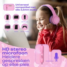 PowerLocus PLED Wired Kinder Koptelefoon met Draad - Koptelefoon voor kinderen - Veilig volume van 85dB en 94dB - Hoofdtelefoon - Met microfoon - Sharing Audio Functie - Roze — thumbnail 4