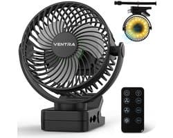 VENTRA® Draadloze Ventilator – Ventilator – Tafelventilator – Handventilator - Mini Ventilator - LED Verlichting - 12000 mAh - 19,5 x 17cm