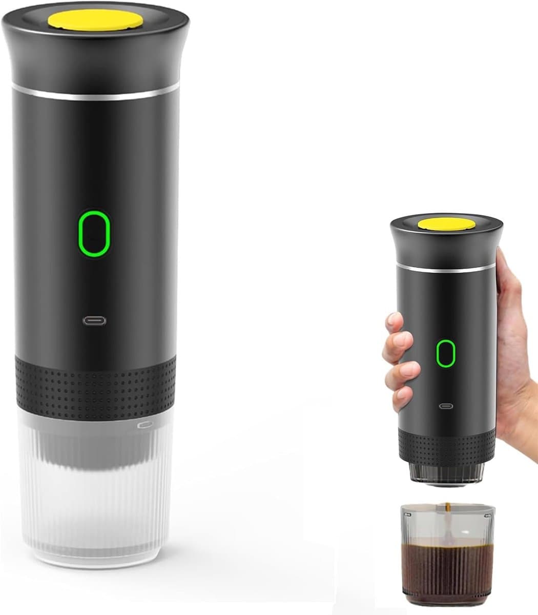 Draagbare reis-espressomachine - Oplaadbaar 12V met tas - Ideaal voor kamperen en auto's - Verwarmt snel - Capsules en gemalen koffie - Ideaal voor op reis — afbeelding 1