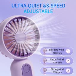 Mini draagbare ventilator 3-pack, schattige draagbare, op batterijen werkende, lichtgewicht kleine persoonlijke ventilatoren met 3 snelheden en USB-oplaadbare wimperventilator voor stijlvolle meisjes, kinderen, vrouwen, mannen, kantoor — thumbnail 5