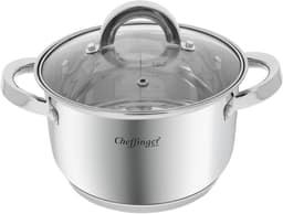 Cheffinger, Roestvrijstalen Kookpan met Glazen Deksel 20cm 3.9L Inductie Compatibel, Zilveren — thumbnail 1