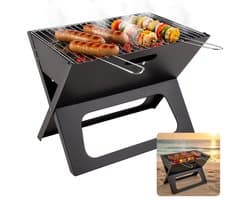 Cheqo® Draagbare Houtskool Barbecue – Opvouwbare BBQ Grill – Tafelbarbecue voor Buiten – Inklapbare Camping BBQ – Compacte Zwart Design Tuinbarbecue – Lichtgewicht Outdoor Grill met Vuurschaal & Handvaten