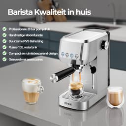 Espressomachine 20 Bar - Piston Koffiemachines RVS - Met Stoompijpje - Coffee Machine - 1,3L Waterreservoir - COOK-IT — thumbnail 2