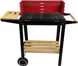 BBQ Collection Barbecue Houtskool - Houtskoolbarbecue met Wielen - Barbeque Verstelbaar Rooster en Windscherm - Barbecue met Zijtafel - Zwart — thumbnail 1