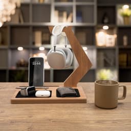 Industrial Living Koptelefoon Houder – Hoofdtelefoon Standaard Bureau – Gaming Headset Stand – Hout — thumbnail 5