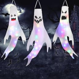 Halloween windzakken met gekleurde LED verlichting - Spooktuindecoratie voor binnen en buiten — thumbnail 1