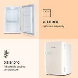 Klarstein Minibar Audrey Mini - kleine koelkast, compacte , vrijstaand, compressiekoeling, inhoud, koeltemperatuur: 0 - 10 °C, minikoelkast met een inhoud van 70 liter, wit - voor Kantoor - voor Keuken - Verstelbaar - Mini Fridge — thumbnail 3