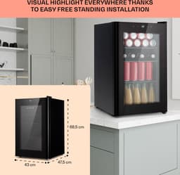 Klarstein Mini koelkast - Glazen deur - LED Verlichting - 3 Planken - 70 liter - Binnen/Buiten - 0-10°C - Zwart - Compact - Touch - Mini Fridge Kleine Koelkast Hotelkoelkast Drankkoeler Compact Koelkast — thumbnail 5
