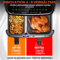 Equivera Dubbele Airfryer - Dubbele Mand - Dual Cook - Heteluchtfriteuse - Verschillende Programma's - Dual Zone - Mega — thumbnail 3