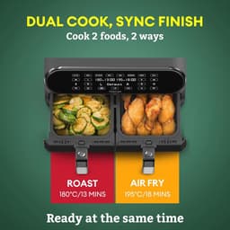 Luchtfriteuse Dubbele Mand - Airfryer Olievrij - Gezond Koken - Zichtvenster met Licht - 8 Liter - Zwart — thumbnail 4