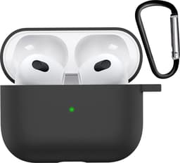 Hoesje - Geschikt voor Apple AirPods 3 - met Clip - Siliconen Hoes - Silicone Case Cover - Zwart — thumbnail 1