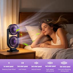 Dubbele Bureau Ventilator - USB Tafelventilator met Twee Koppen - Compact en Stil - voor Warme Dagen - Geschikt voor Kantoor, Slaapkamer, Auto en Reizen - zwart — thumbnail 2
