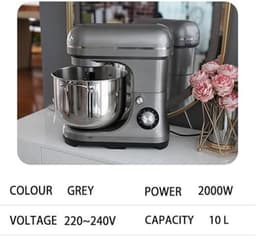 Keukenmixer - Deegmachine - Bakken en Koken - 10 Liter Kom - 2000W Vermogen - Zilver — thumbnail 3