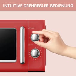 Retro Magnetron – Compacte Magnetron – Vintage Magnetron – Keuken Magnetron – Elektrische Magnetron – 20 Liter Inhoud – 700 Watt Vermogen – 6 Stands – Timer Met Eindsignaal – Rood Met Verchroomde Knoppen — thumbnail 2