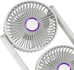 Ventilator - Tafelventilator - Fan - Bureauventilator - Stille ventilator met dubbele kop - Kantelbaar en oplaadbaar - Geluidsarme koeling - Mini-formaat - Geschikt voor thuis, kantoor en klaslokaal - wit — thumbnail 3