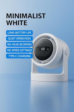 Bureau ventilator - USB ventilator - Mini ventilator - Stille bureauventilator - Luchtcirculator - 100 instelbare snelheden - Nachtlampje Aromatherapiefuncties - Ideaal voor thuis, kantoor op de camping - 15*12*17 cm - Wit — thumbnail 3