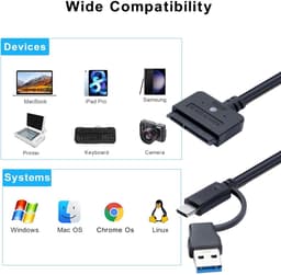 SATA naar USB adapter - Externe converter - Opslag uitbreiden - 2-in-1 USB A/C - 25 inch - Zwart — thumbnail 4