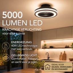 Lumirex Plafondventilator Met Verlichting - Stille Ventilator Incl. Afstandsbediening - 49cm - LED - 3000-6500K Dimbaar - ICRGB - Zwart — thumbnail 4