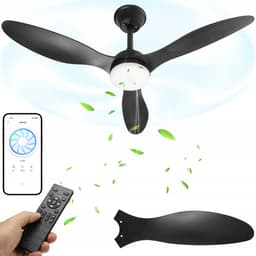 2-in-1 LED Plafondventilator Zwart – 106 cm, Met Afstandsbediening & App, Dimbare 3 Kleurtemperaturen, 6 Snelheden – Stille Omkeerbare DC Motor – Geschikt voor Woonkamer, Slaapkamer of Keuken — thumbnail 1