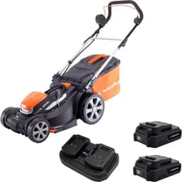 Accugrasmaaier – Elektrische Grasmaaier – Draadloze Grasmaaier – Lithium-ion Grasmaaier – Batterij Grasmaaier – 34 cm Maaibreedte – 2x 2,5 Ah Accu — thumbnail 1