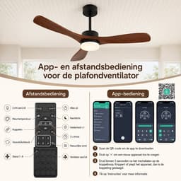 Rosnek Slimme Plafondventilator met Verlichting Massief Hout Ø106 - App & Afstandsbediening - Dimbaar LED 18W - Fluisterstil 20dB DC-Motor - Zomer/Winter Functie — thumbnail 5